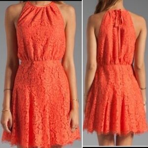 Juicy Couture Coral Orange Scallop Lace Halter Dress Size 6 Sleeveless Mini/Midi